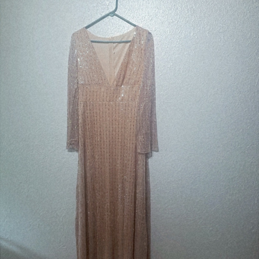 3 bridesmaids dresses Pink Ribbed Long Sleeve Gown